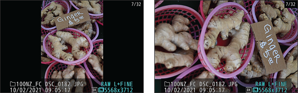 Snapshot shows displaying vertically oriented pictures in their upright position (left) or sideways (right).