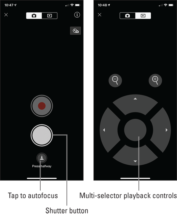 Snapshots show Bluetooth offers only basic shooting and playback remote controls.