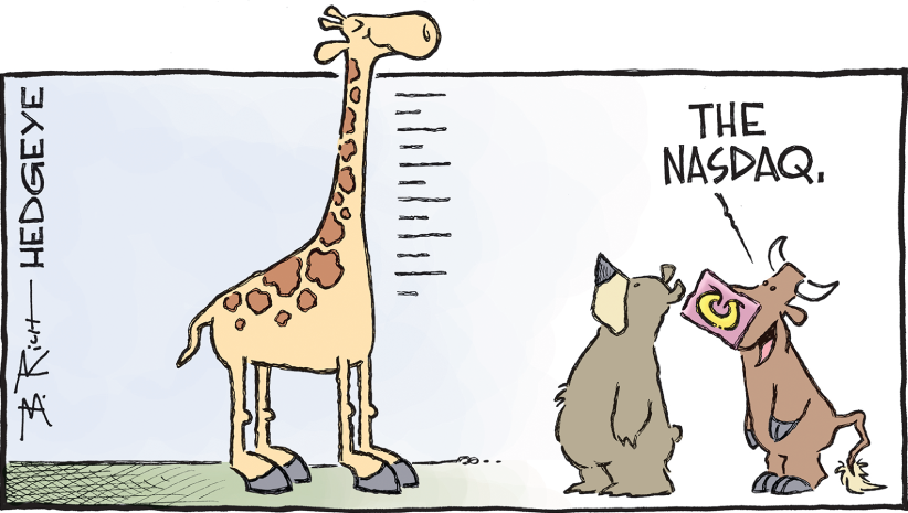 Cartoon illustration of the Nasdaq Composite stock market.