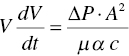 upper V StartFraction d upper V Over d t EndFraction equals StartFraction upper Delta upper P dot upper A squared Over mu alpha c EndFraction