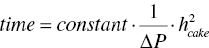 t i m e equals c o n s t a n t dot StartFraction 1 Over upper Delta upper P EndFraction dot h Subscript c a k e Superscript 2