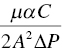 StartFraction mu alpha upper C Over 2 upper A squared upper Delta upper P EndFraction