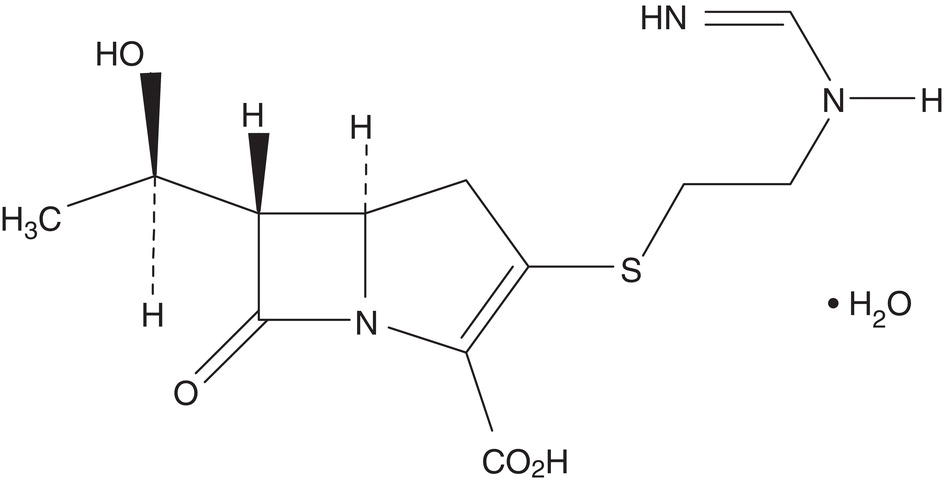 Schematic illustration of chemical structure of imipenem.