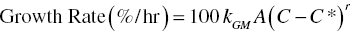 upper G r o w t h upper R a t e left-parenthesis percent-sign normal slash normal h r right-parenthesis equals 100 k Subscript upper G upper M Baseline upper A left-parenthesis upper C minus upper C asterisk right-parenthesis Superscript r