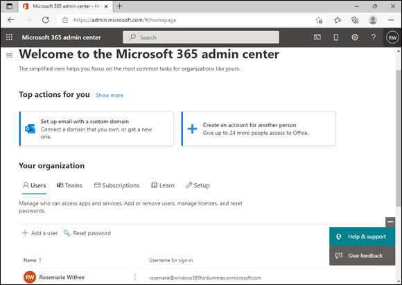 Screenshot of the Microsoft 365 administration dashboard.