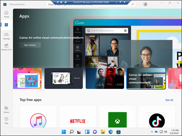 Screenshot of the Microsoft Store app on your cloud PC.