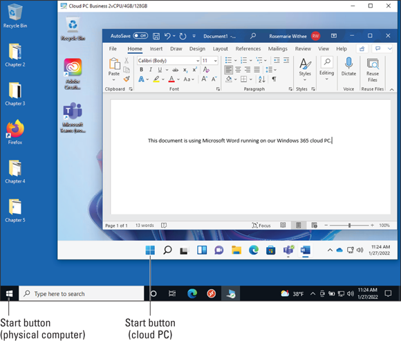 Screenshot of Microsoft Word running on our cloud PC.