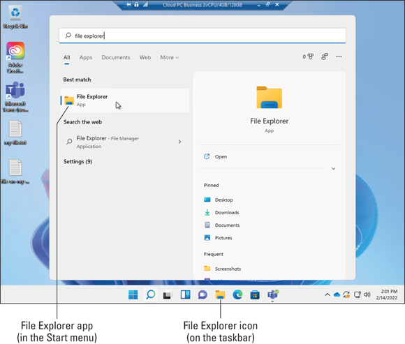 Screenshot of Opening the File Explorer application.