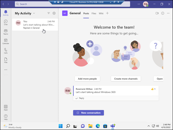 Screenshot of the Activity feed in Microsoft Teams.
