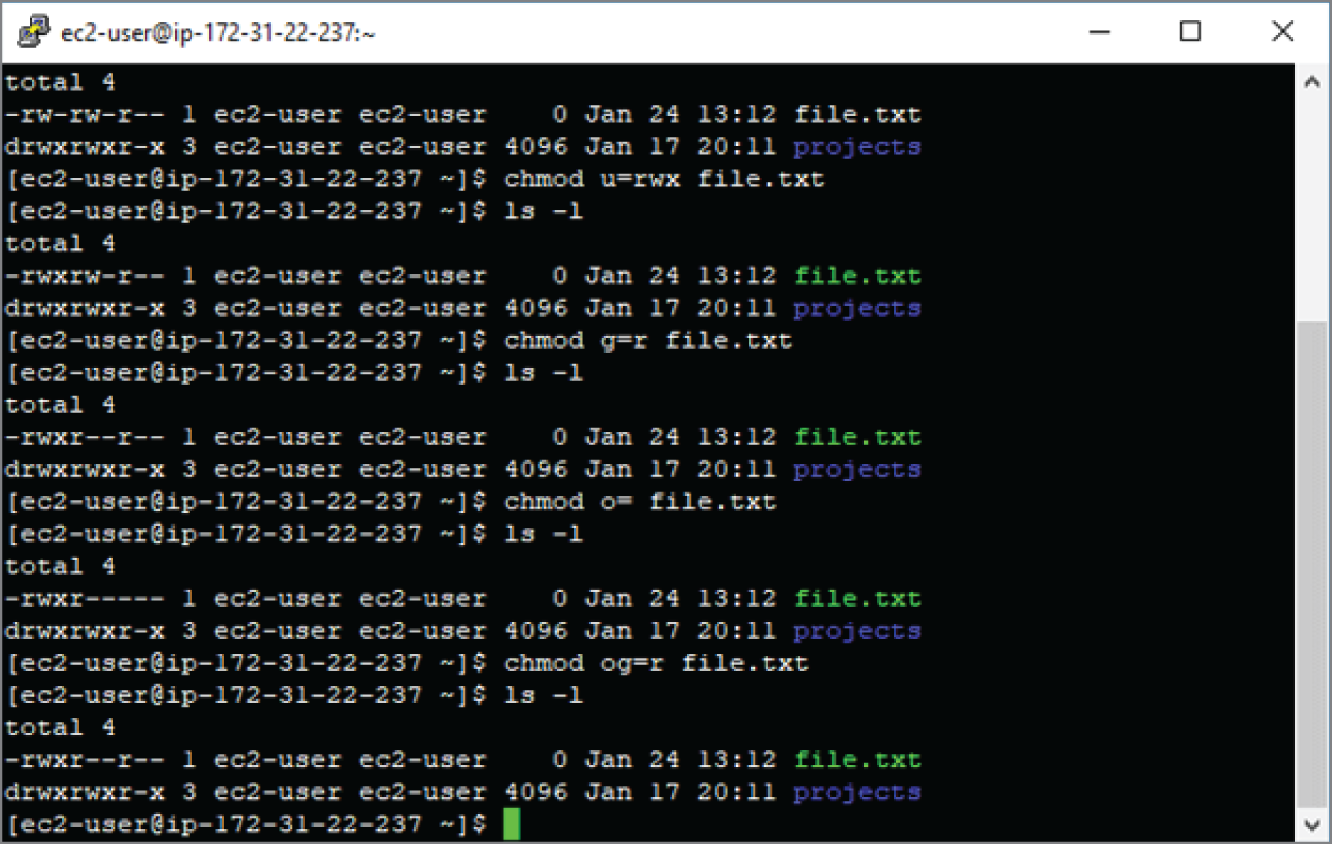 Snapshot of adding multiple types of access rights in Linux