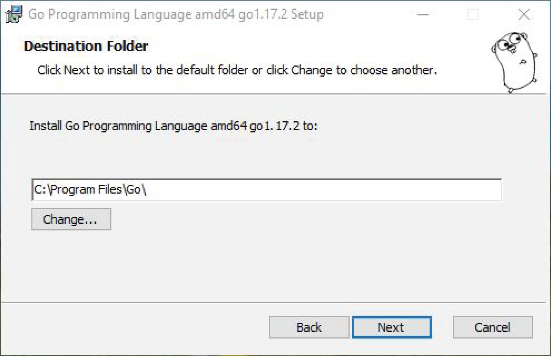 Snapshot of specifying the folder where Go will be installed