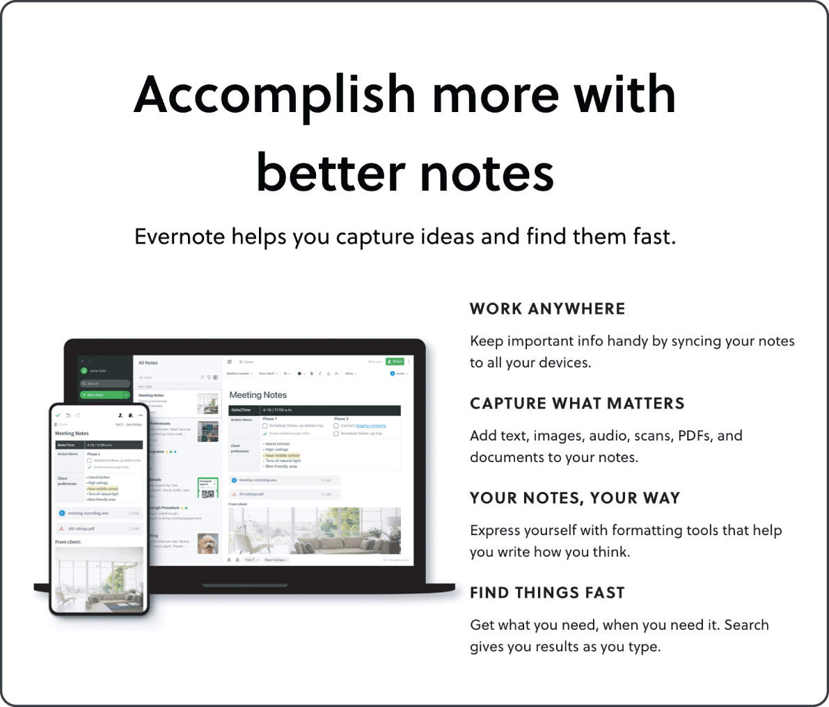 An illustration of Evernote's “Accomplish more with better notes”13