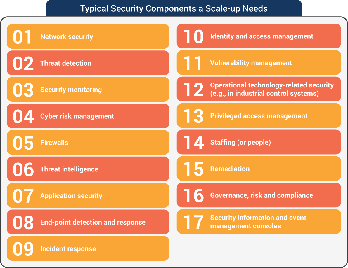 An illustration of Typical Security Components a Scale-up Needs.