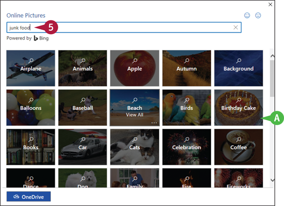 Snapshot of online pictures dialog box.