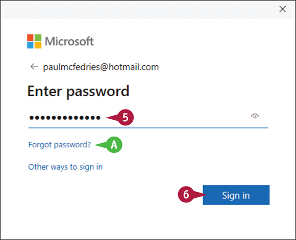 Snapshot of typing the password and signing in.