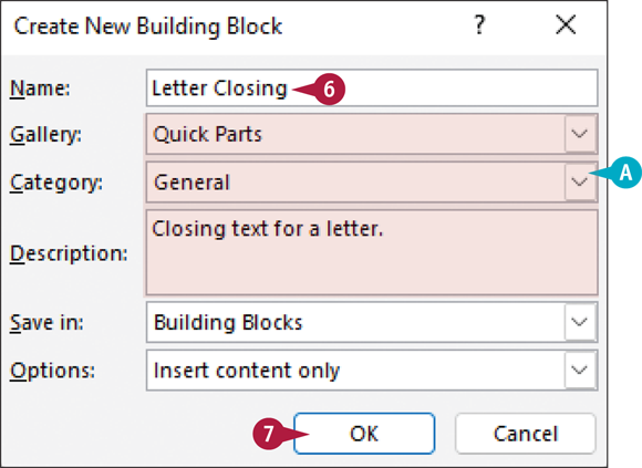 Snapshot of new Building
Block dialog box appears.