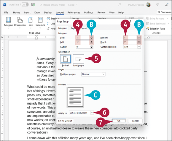 Snapshot of set custom margin.