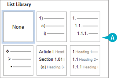 Snapshot of create a bulleted or numbered list with more than one level.