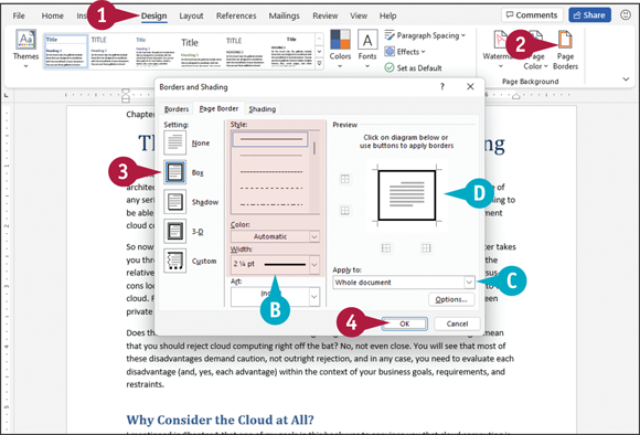 Snapshot of adding a page border.