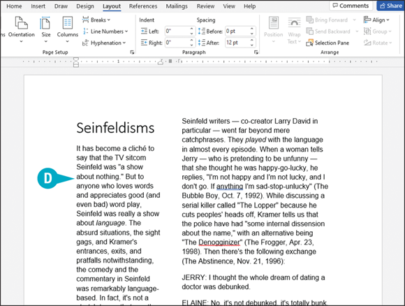 Snapshot of word applies the column format
to the selected text.