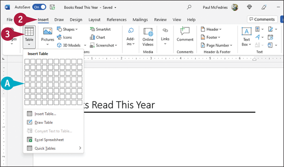 Snapshot of insert a table.