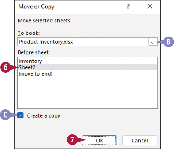 Snapshot of move or Copy dialog box appears.