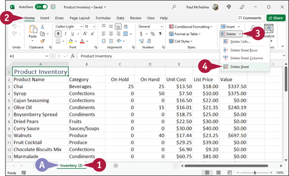 Snapshot of delete a worksheet.