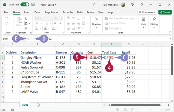 Snapshot shows the table of entries and dragging the formula.