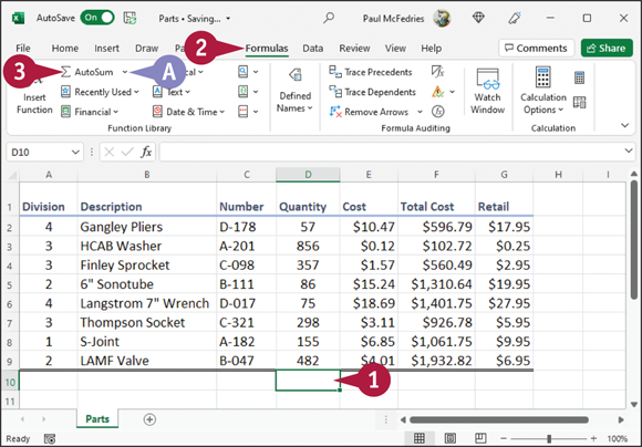 Snapshot shows the table of values.