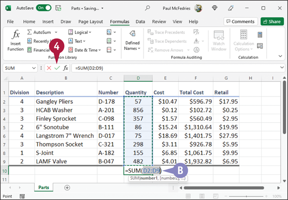 Snapshot shows the table of values.