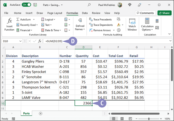 Snapshot shows the table of values.