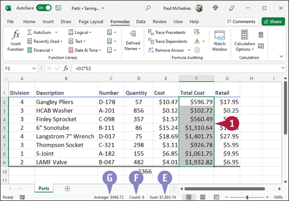 Snapshot shows the table of values.