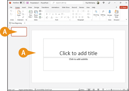 Snapshot of powerpoint creates a new presentation with one
blank slide.