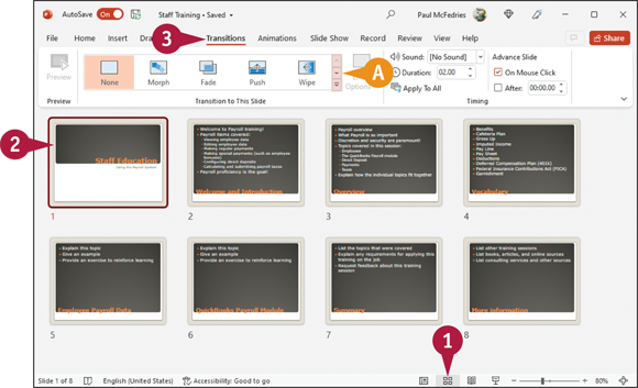 Snapshot of define slide transition.