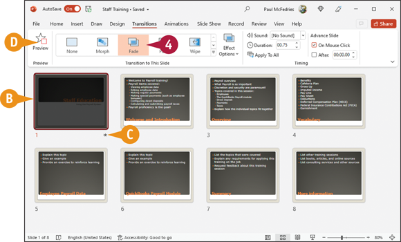 Snapshot of click a transition.