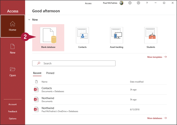 Snapshot of create a blank database.