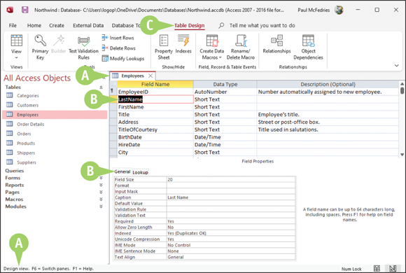 Snapshot of access to design view.