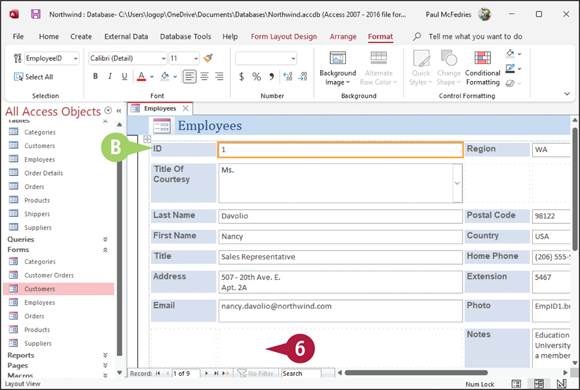 Snapshot of access formats the text in the selected
fields.