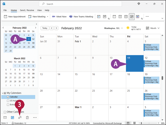 Snapshot of month view of the
Calendar component.