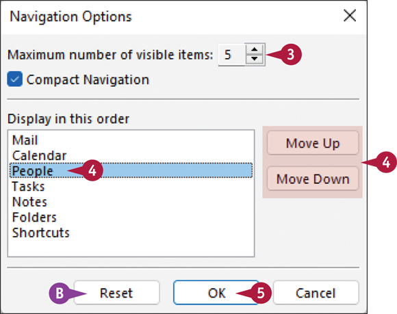 Snapshot of navigation options dialog box
appears.