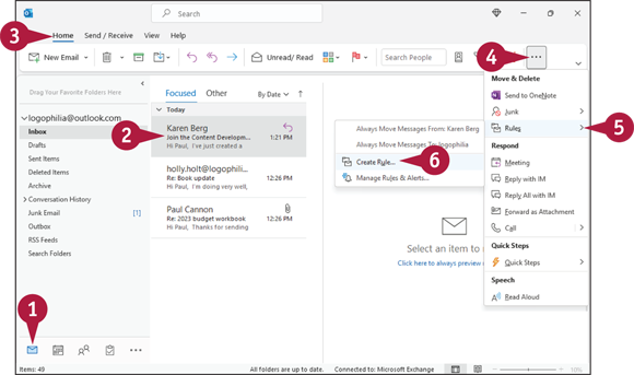 Snapshot of create message rule.