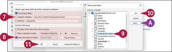 Snapshot of Rules and Alerts dialog box appears.