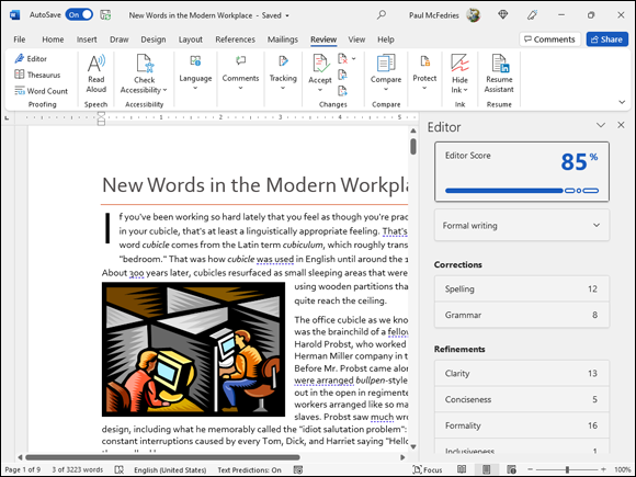 Snapshot of word documents and tap into Word’s tools to review and proofread your documents.