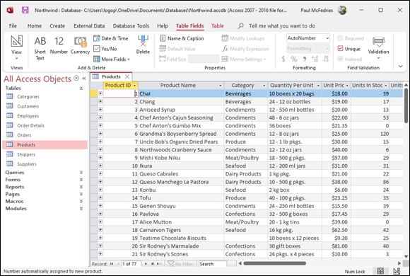 Snapshot of access database program.