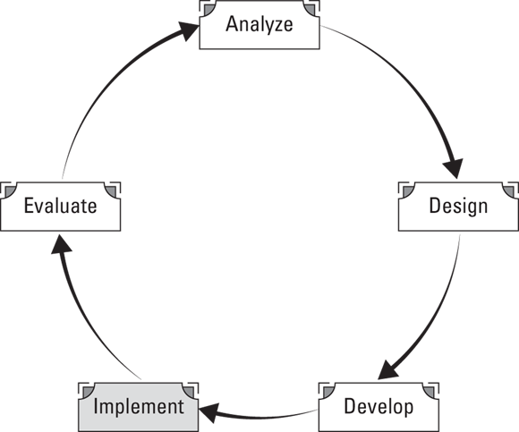 Schematic illustration depicts Stage IV of The Training Cycle: Implement.