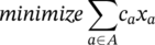 minimize sigma-summation Underscript a element-of upper A Endscripts c Subscript a Baseline x Subscript a