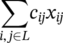 sigma-summation Underscript i comma j element-of upper L Endscripts c Subscript italic i j Baseline x Subscript italic i j