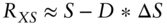 upper R Subscript italic upper X upper S Baseline almost-equals upper S minus upper D asterisk normal upper Delta upper S