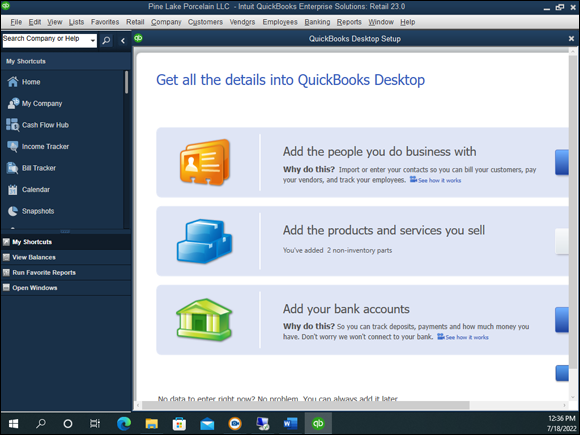Snapshot of the QuickBooks Setup screen that prompts you to enter your own information in the company file.