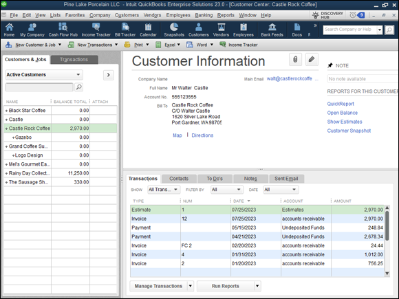Snapshot of the Customer Information window.